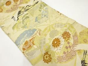 アンティーク 鶴に絵皿・読本模様織出し丸帯(材料)